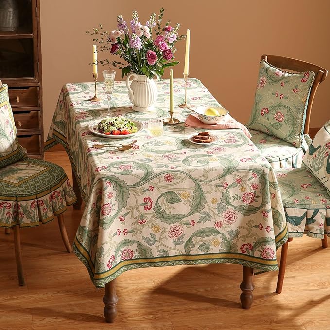 patdrea Designer Vintage Linen Rectangle Tablecloth,Leaves Breathable Pattern Floral Table Cloth,Decoration Table Cover for Kitchen Dining,Christmas,Tea Party,Thanksgiving,55"x79"-Cecilia a
