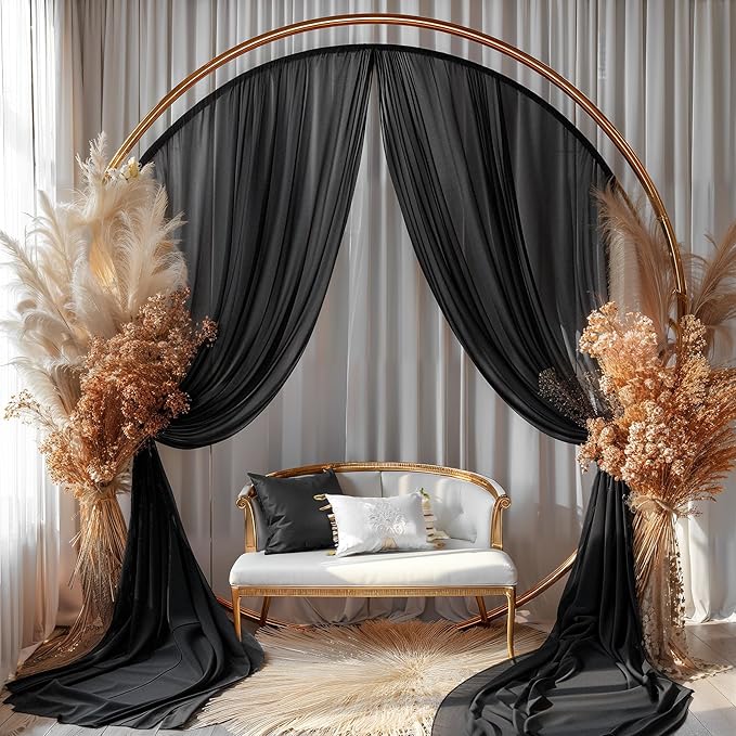 Black Wedding Arch Draping Fabric 1 Panel 30'' x 20FT Black Drapes Sheer Fabric Backdrop Arch Draping Fabrics for Wedding Ceremony Birthday Party Bridal Shower Decoration