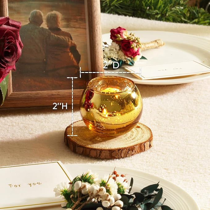 Homemory 36 Pcs Gold Votive Candle Holders, Round Mercury Glass Candle Holder, Tealight Candle Holders for Table Centerpieces, Baby Shower,Anniversary, Wedding, Home Decor, Halloween, Christmas