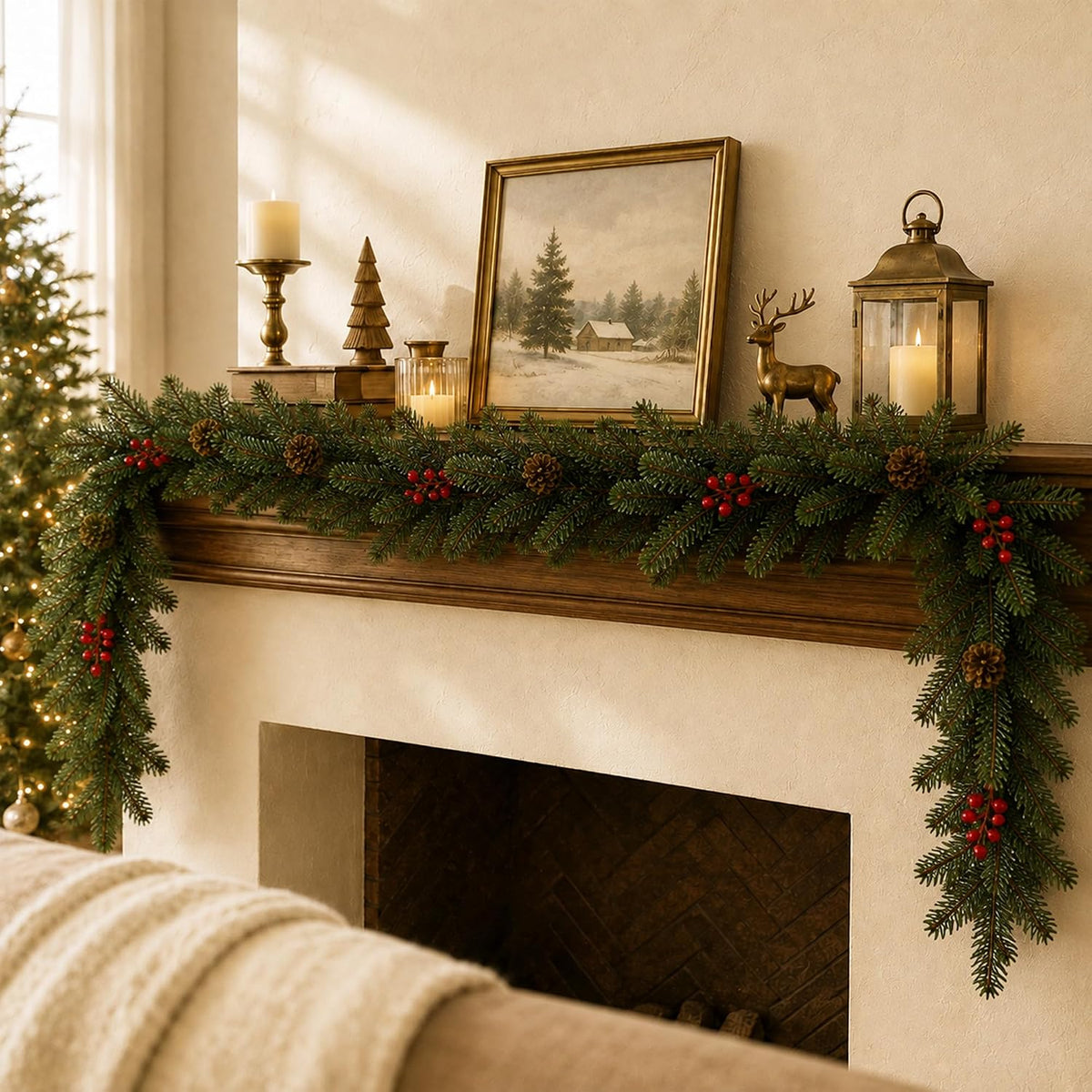 6 ft artificial christmas garland with berry and showing dimensions