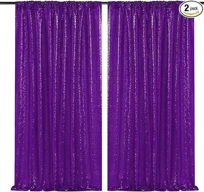 JYFLZQ Purple Sequin Backdrop Curtains 2ft x 8ft 2 Panels Glitter Photo Booth Backdrops Sparkly Photography Background Drapes for Parties Wedding Bridal Showers