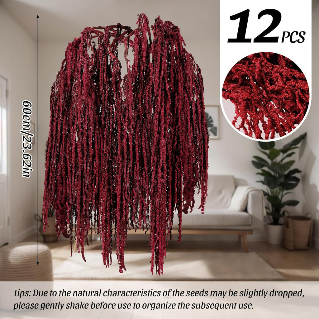 Suncalla 12 Pcs Red Spring Natural Dried Amaranthus Hanging Flowers Amaranthus Artificial Flowers for Wedding Arch Bouquet Floral Garland Wall Home Decoration (23 Inch)