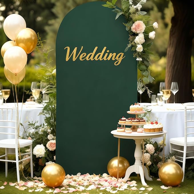 7.2FT Hunter Green Arch Cover - Polyester Fitted Wedding Arch Stand Covers Round Top Chiara Arch Backdrop Cover for Birthday Party Banquet Photo Background Decoration
