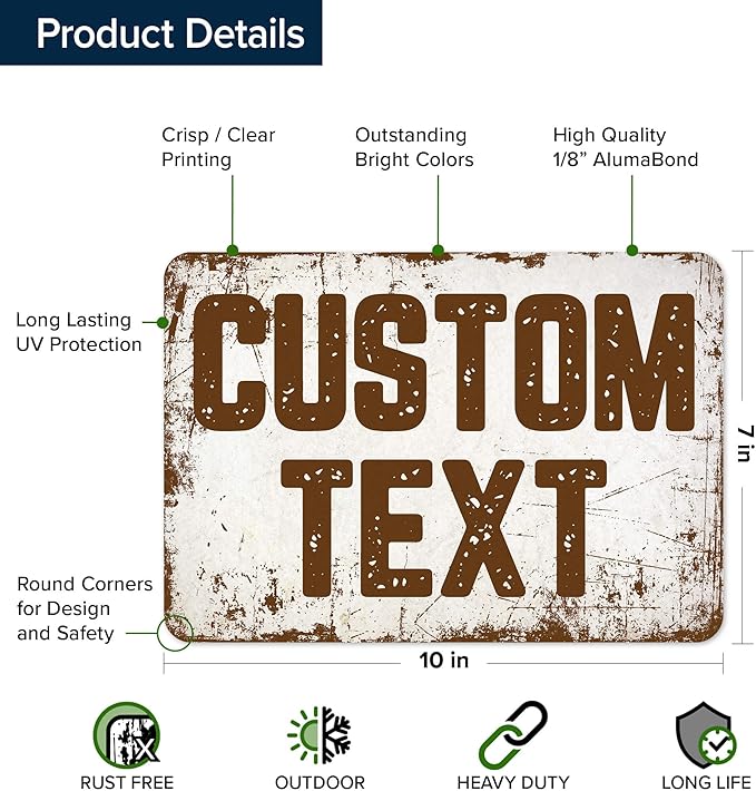 Custom Sign, Custom Street Sign, 11 Font Colors, 13 Font Styles, 4 Hole Options, 22 Sizes, 7x10 Inches, Rust Free DiBound, Fade Resistant, Made in USA by My Sign Center (Rustic)