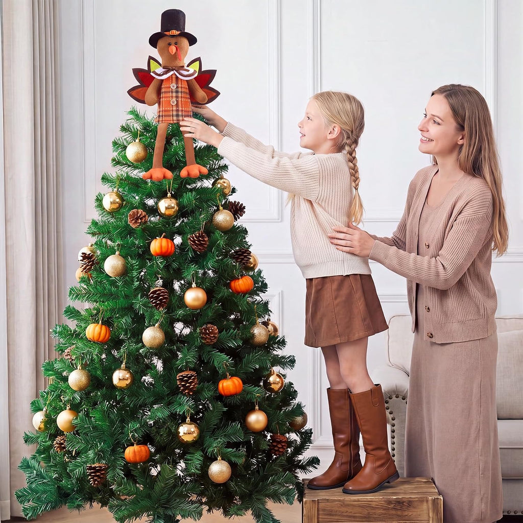 Soulchen 21 Inch Thanksgiving Turkey Tree Topper Plush Gnome Fall Tree Topper with Wings Hat and Dangle Legs Harvest Autumn Ornament for Home Farmhouse Party Decor