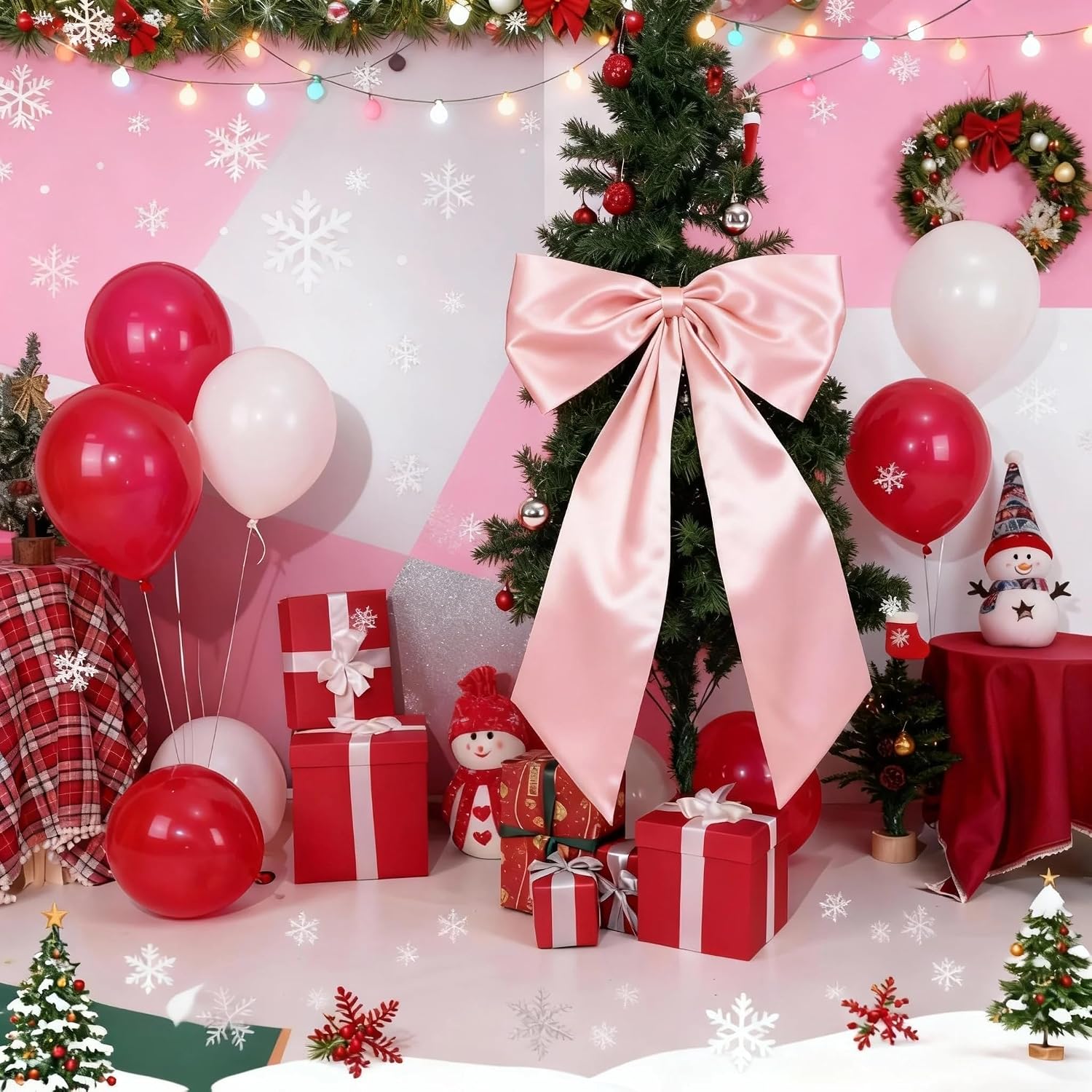 Pink Bow Decor 2 Pack,Large & Small Pink Coquette Room Backdrop Wall Decor for Valentine's Day Bachelorette Bridal Shower Wedding Birthday Christmas Decorations