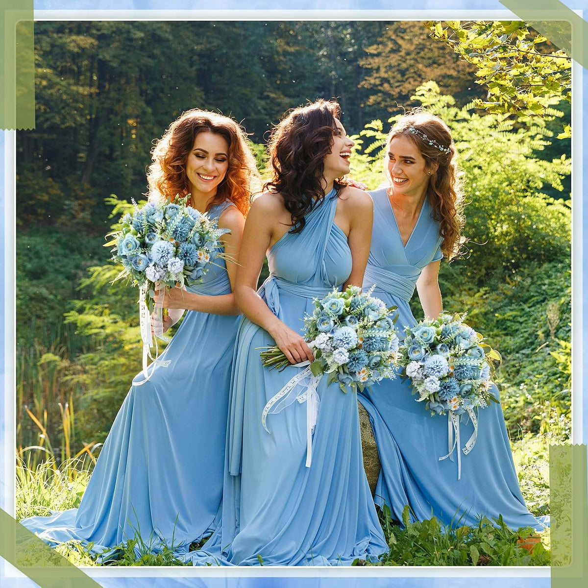 Tigeen 6 Bundles Artificial Flowers Bouquet for Wedding, Blue