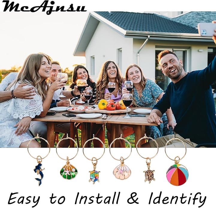 24Pcs Wine Glass Charms & Markers - Reusable Identifier Tags for Stem Glasses - Funny Non-Scratch Charms for Summer Beach, Christmas & Wine Party