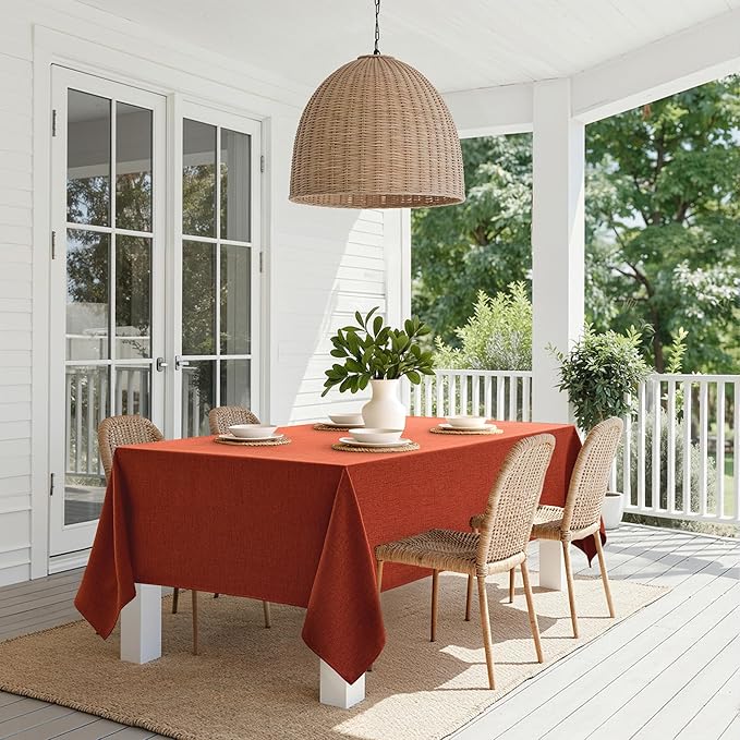 MIULEE Burnt Orange Linen Tablecloth 52x70 Inch Rectangle Table Cloth Waterproof,Stain Resistant & Wrinkle Resistant for Dining Party Wedding