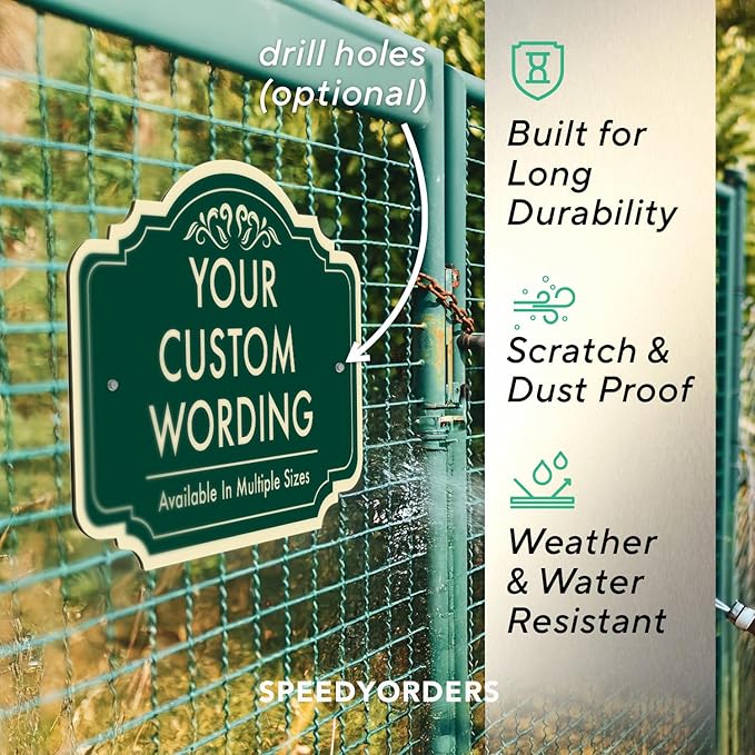 Custom Decorative Outdoor Metal Sign - Personalized Aluminum Driveway Sign, Waterproof, Made in USA - Design 2 Forest Green 12x8 In
