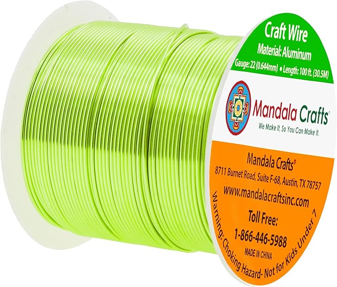 Mandala Crafts 22 Gauge Anodized Aluminum Craft Wire for Jewelry Making - 100 FT Colored Flexible Light Green Wire - Bendable for Bonsai Armature Crafting Sculpting