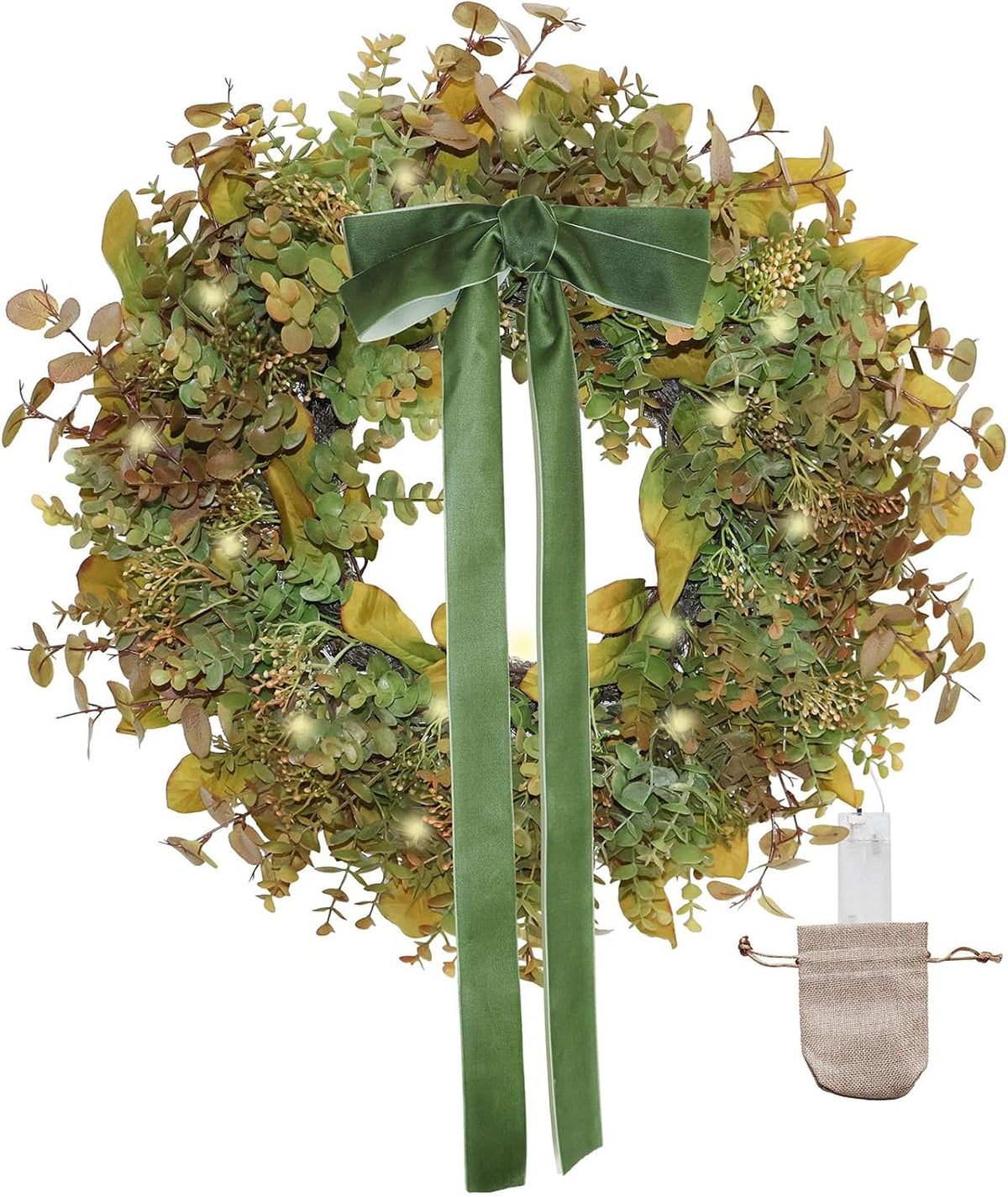 24 inch pre-lit boxwood fall winter wreath for, main product view