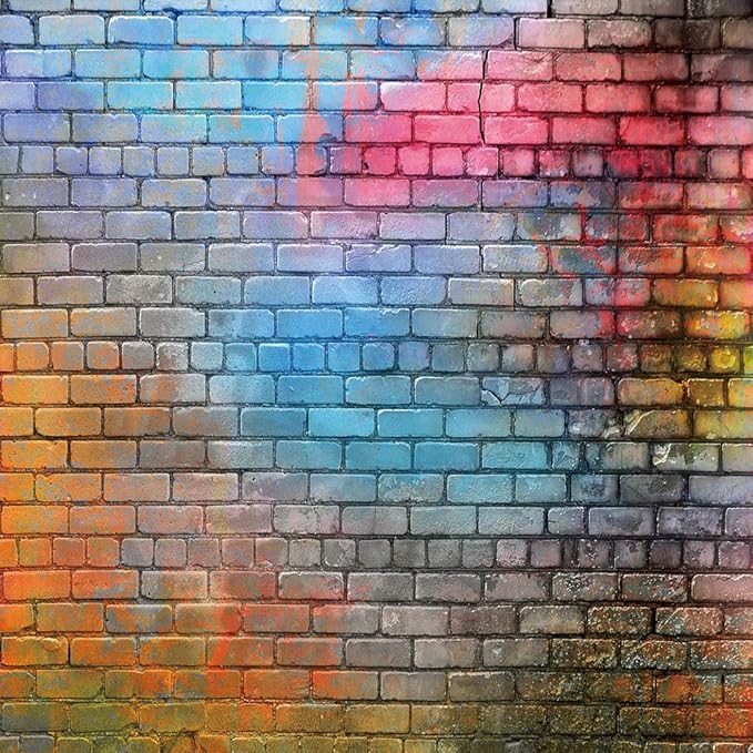 Colorful Graffiti Brick Wall Backdrop 8x8ft – Urban Street Art Background for Photography, Hip Hop Party, Graffiti Theme Event, Studio Wall Decor, Vinyl Photo Booth Banner 081