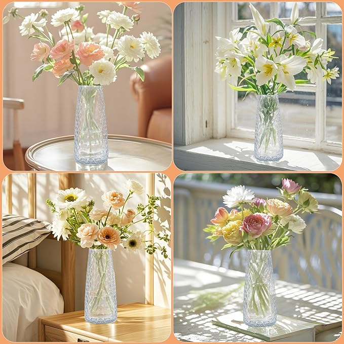 Crystal Vase for Flowers, 8.6" H Clear Round Glass Vase for Centerpieces, Modern Floral Planter Container for Parties,Wedding,Office,Home Decoration