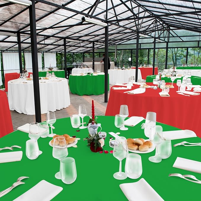 36 Pack Christmas Round Disposable Tablecloth, Red White Green Circle Plastic Tablecloth Bulk, Italy Theme Table Covers for Christmas Family Gathering Dining Banquet Italian Party Decoration,84inch