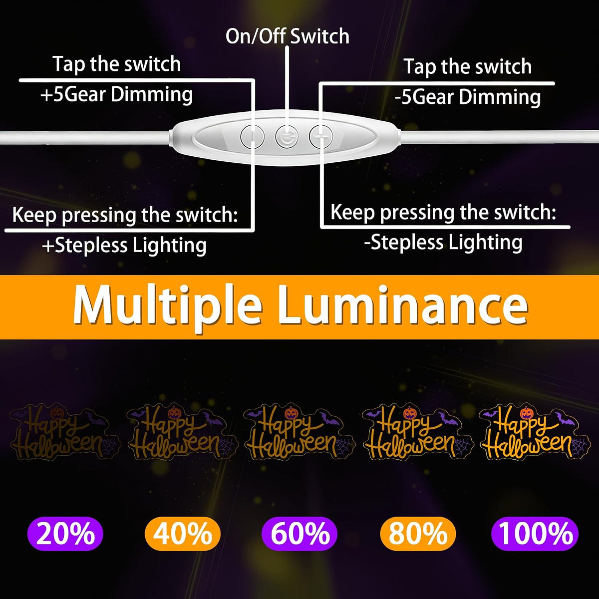 Happy Halloween Neon Sign, Cool Dimmable Light Up Halloween Pumpkin Bat Windo...