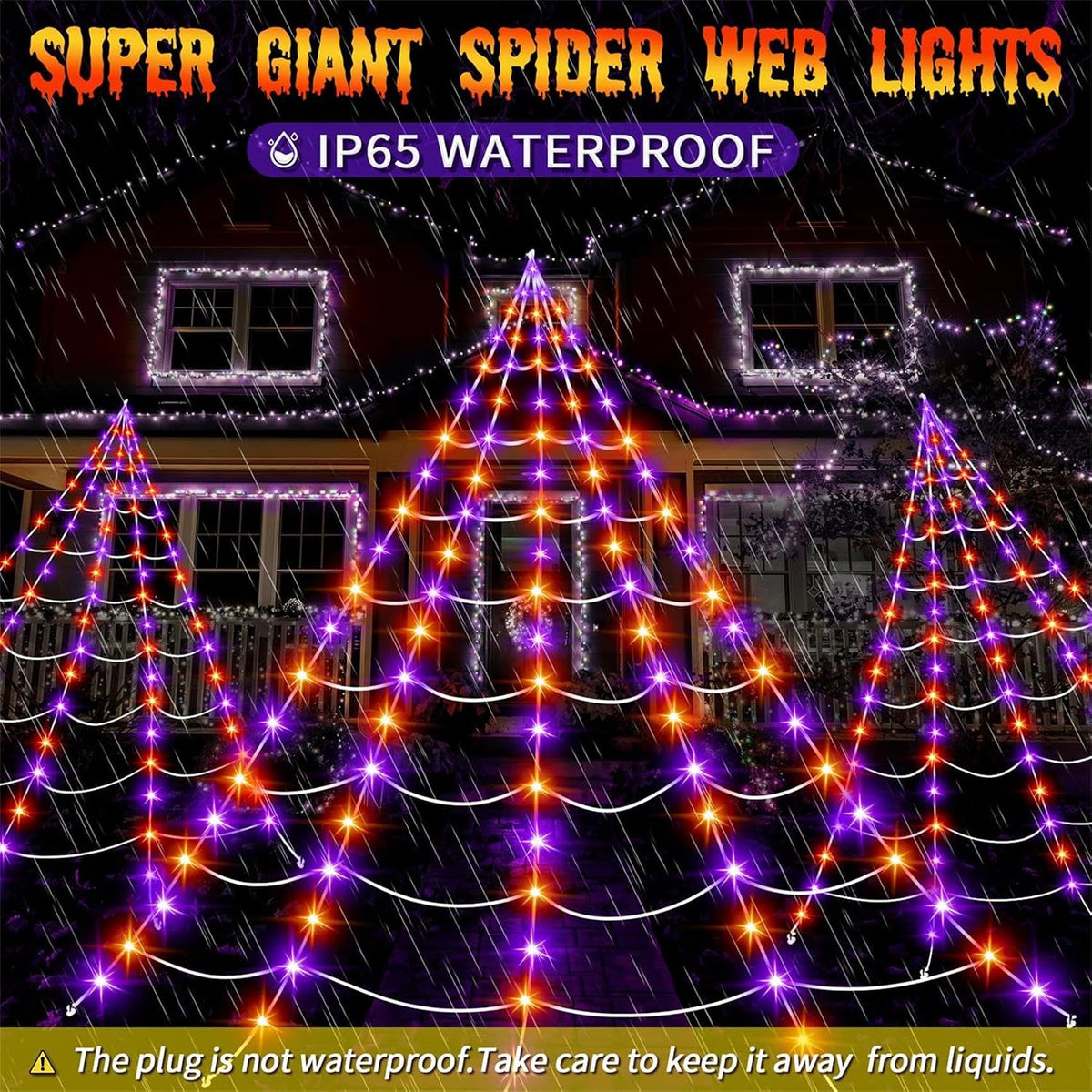 Halloween Giant Spider Web Lights Decorations Outdoor, 16.4Ft 200 LED Lighted...