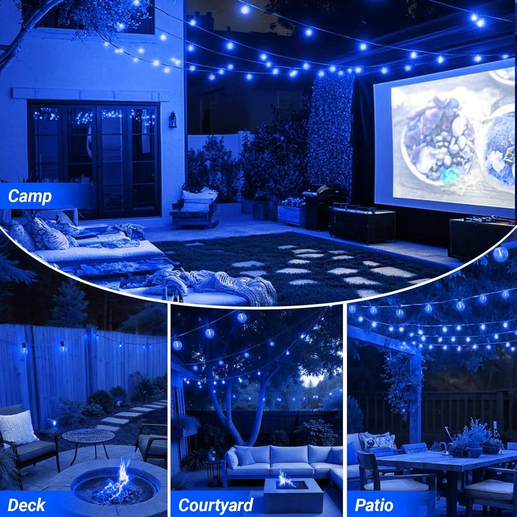 LAMPHOME 2-Pack 26Ft Outdoor String Lights, Blue LED Shatterproof Patio Lights with 12+1 Edison Bulbs, Perfect for Hanukkah, Bistro, Christmas & Party Decorations