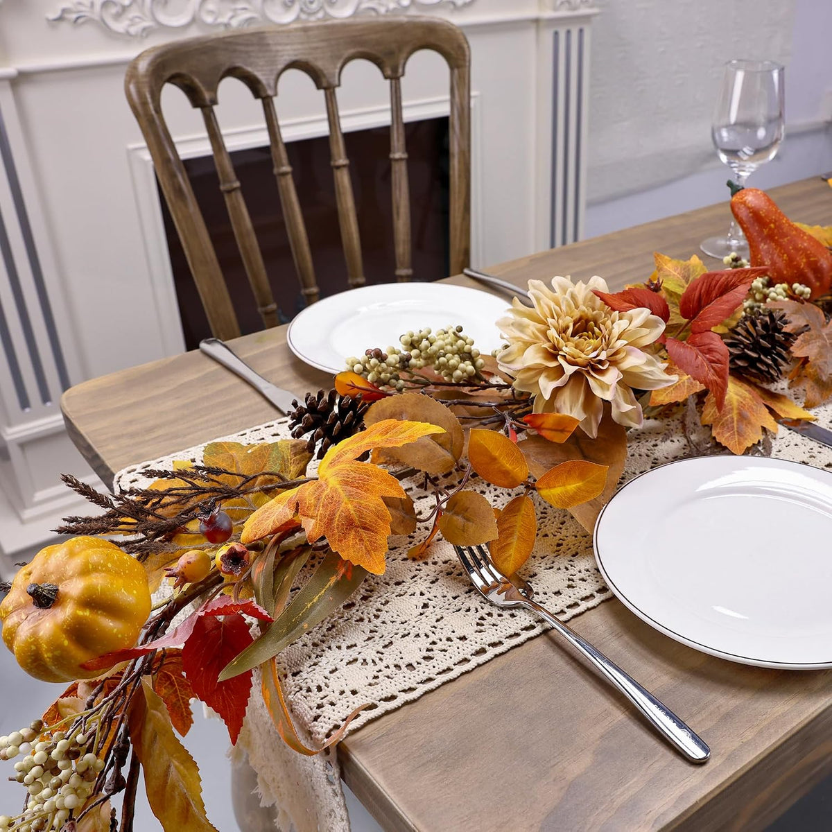 fall garland 6ft lifelike autumn maples leaf pumpkin on a desk or shelf