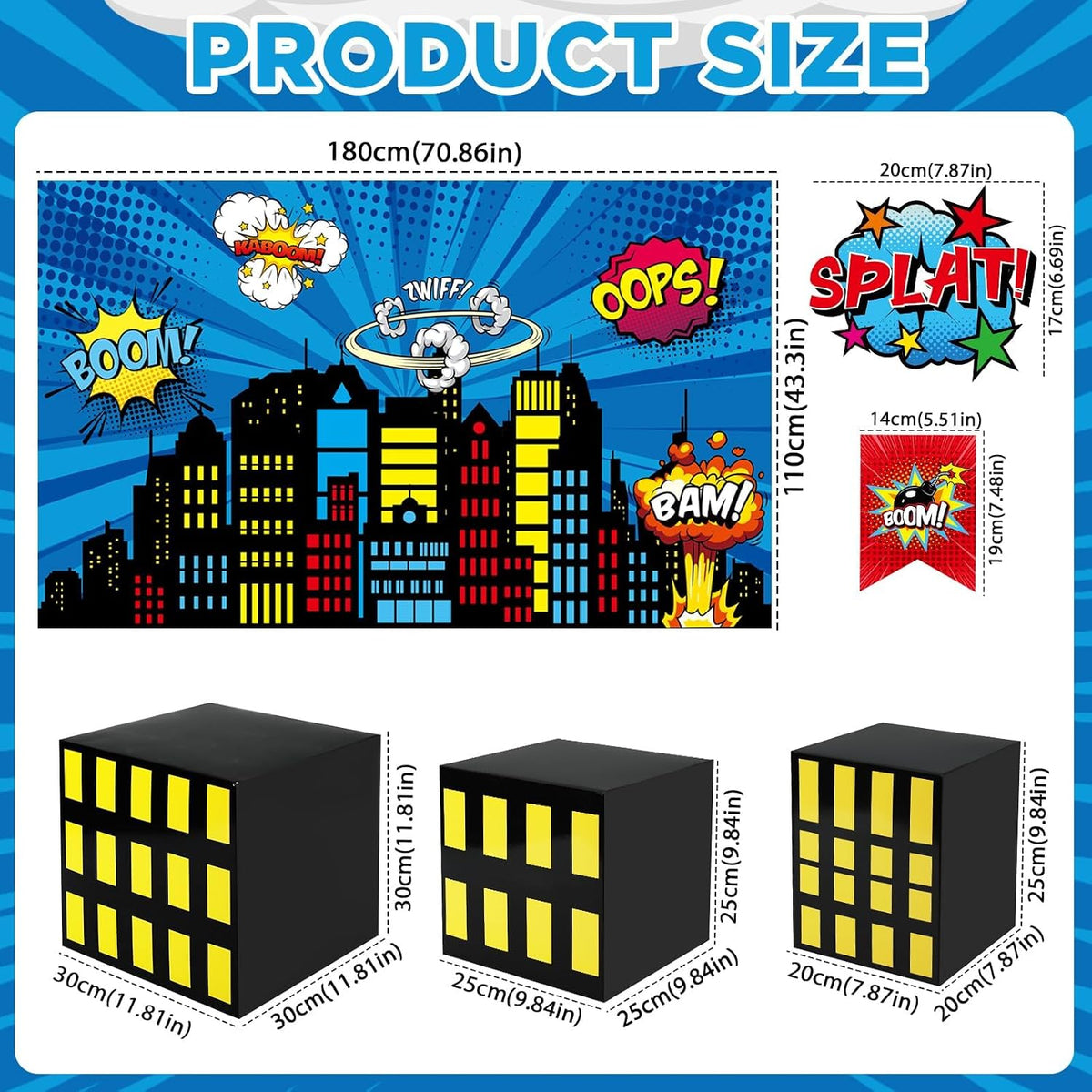 17Pcs Super Theme Hero Party Photography Backdrop for Hero Birthday Decoratio...