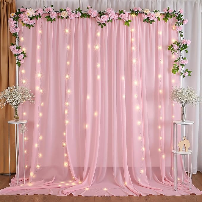 10ft x 10ft Peach Pink Backdrop Curtains, Wrinkle-Free Sheer Chiffon Fabric Photo Backdrop Drapes for Wedding Arch Party Ceremony Stage Photography Decorations