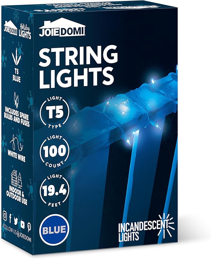 Joiedomi Christmas Lights Outdoor,100 Count Blue Christmas Tree Lights Indoor,21.4ft String Xmas Decorations for Dorm Classroom Bedroom Holiday Wedding Party,White Wire