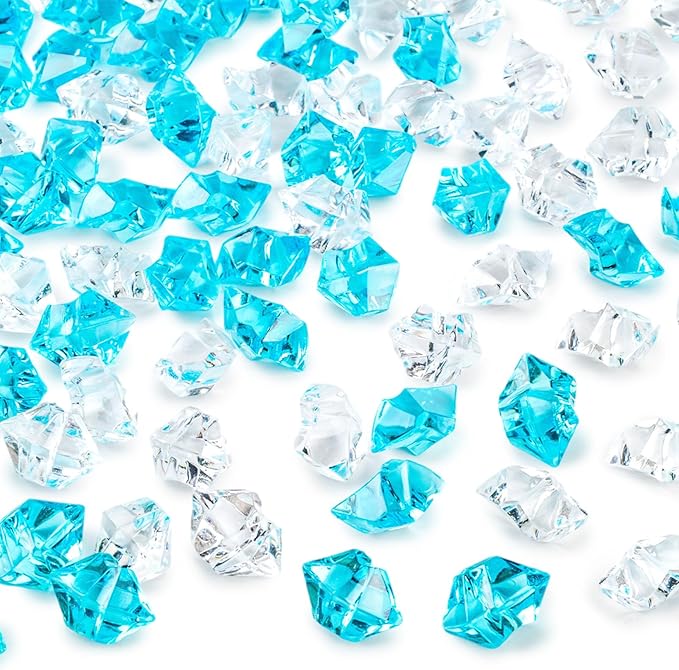 DomeStar 150PCS Fake Ice, Vase Filler Mixed Blue Fake Ice Rocks, Acrylic Crystals for Crafts Table Scatter Wedding Party Aquarium Tank Decorations