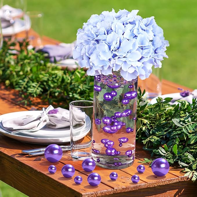 150 Pieces Vase Filler Faux Pearls Vase Makeup Beads No Hole Gloss Bead Mixed Sizes Round Pearl for Home Party Wedding Decor, 8/14/20 mm(Purple)