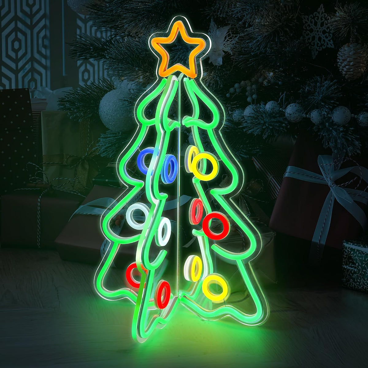 christmas neon sign, 3d acrylic led tree light, main product view