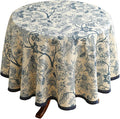 ISAENNE Designer French Linen Small Round Tablecloth,Blue Floral Washable Indoor Table Cloth,Durable Home Decor Tablecloths for Dining Thanksgiving Kitchen Party Christmas,Diameter 55"-Ruyi B