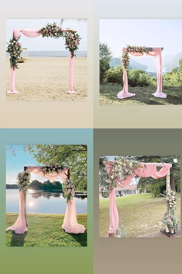Socomi Wedding Arch Draping Fabric 3 Panels 29" x 19Ft Blush Pink Sheer Chiffon Curtain Drapes 6 Yards for Wedding Ceremony Birthday Party Decoration
