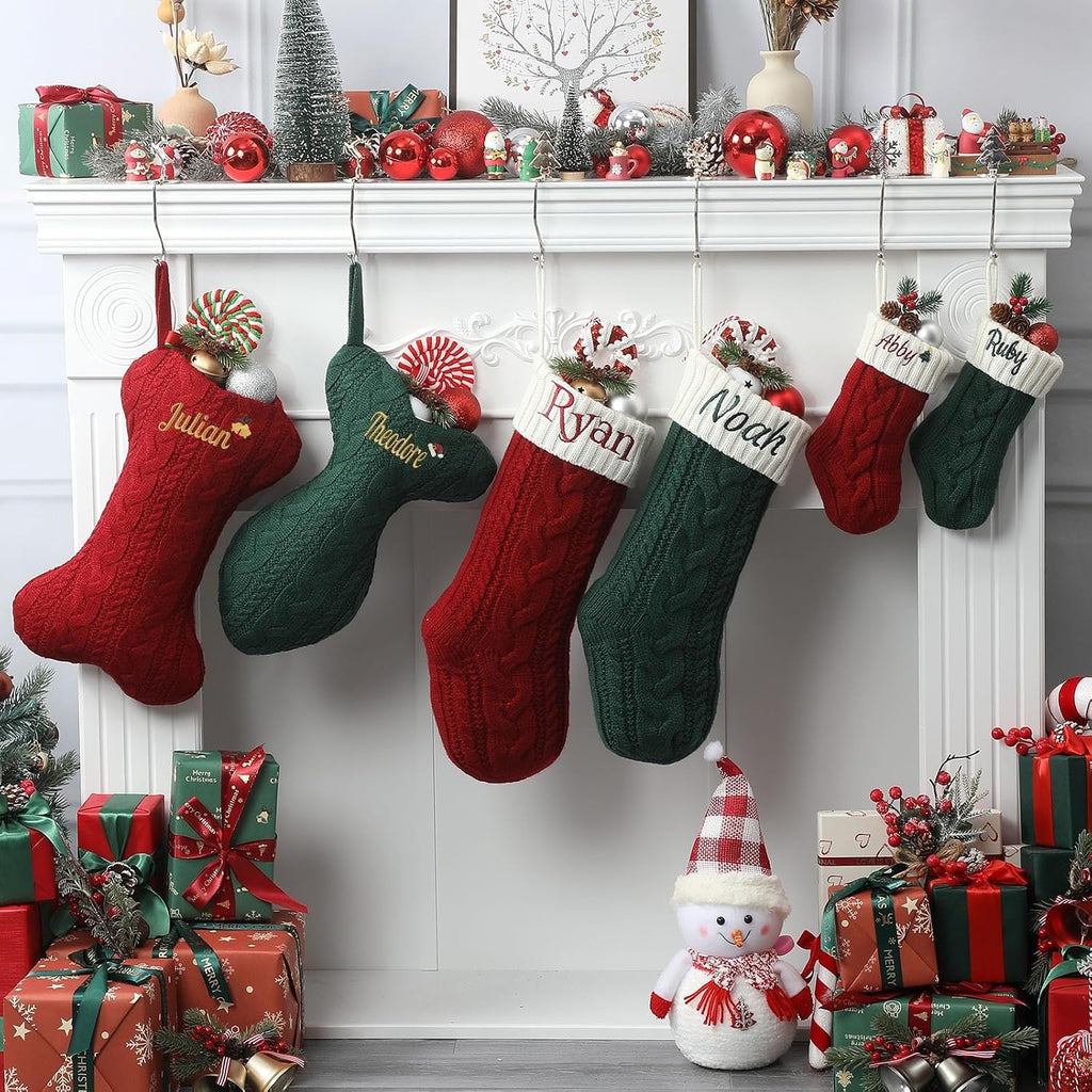 Personalized Cat Christmas Stockings, Large Custom Embroidered Name Stocking for Dog Cat, Fish Shape Xmas Stockings, Christmas Decorations Fireplace Hanging Stockings Family Holiday Stockings(1 Pack)