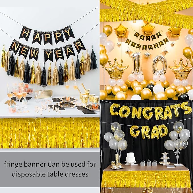 Gold Birthday Decorations Tinsel Garland Parade Float Decorations for Trailer 4Pack 12FT Christmas Party Decor Ceiling Fringe Banner Backdrop for Streamers Party Decorations
