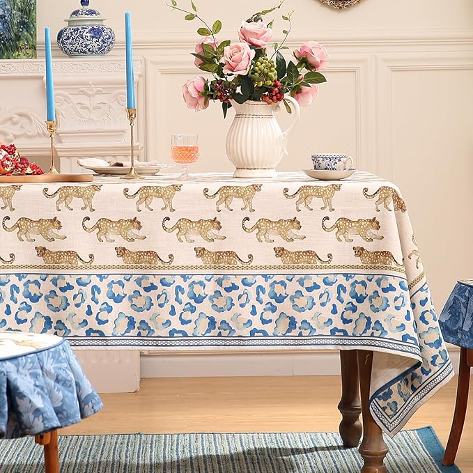 patdrea Designer Linen Rectangular Table Cloth,Vintage Leopard Animal Soft Extra Long Tablecloth,Fall Dacorative Cover for Kitchen Dining,Christmas,Parties,Holiday,Thanksgiving,67"x118"-from