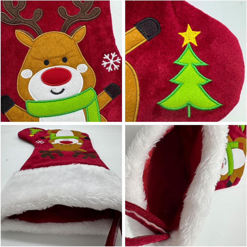 Reindeer Christmas Stockings Animal, 20" Velvet Cute 3D Deer Penguin Polar Bear Moose Xmas Stocking for Kids Girls Boys Women