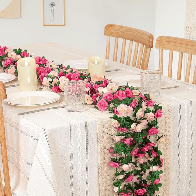 KHOYIME 18 Pack 144 FT Artificial Flower Garland, Fake Pink Roses Vines Silk Flowers Faux Plastic Outdoor Hanging Floral Ivy Garland Decoration for Wedding Arch Bedroom Home Wall Backdrop Room Decor