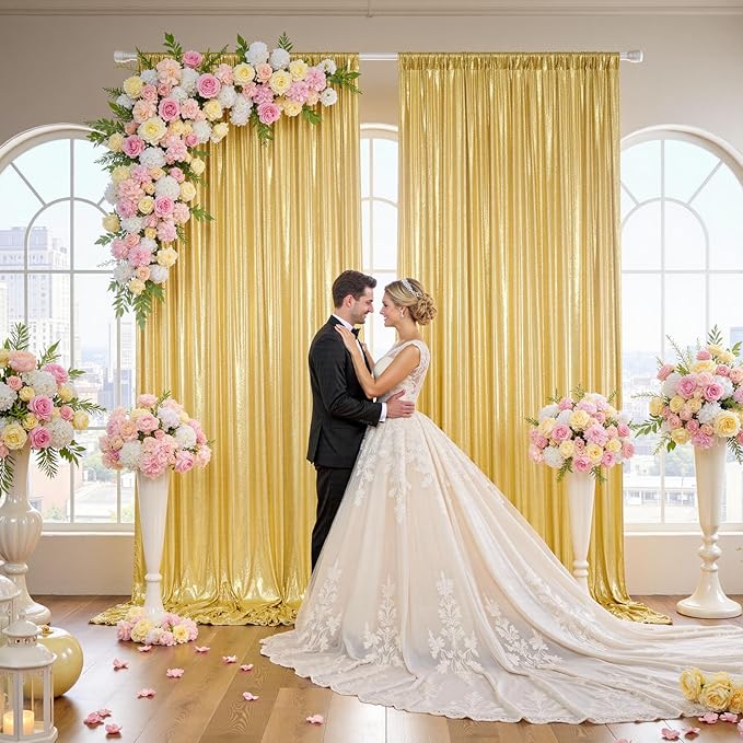 20x10FT Gold Sequin Backdrop - 4 Panels 5x10FT Wrinkle-Free Glitter Drapes for Weddings, Parties & Events