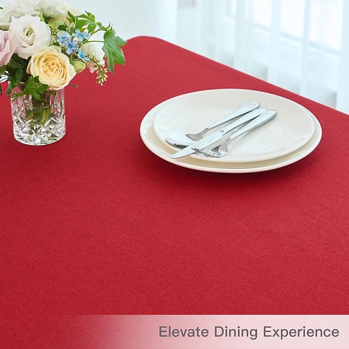 maxmill Linen Textured Rectangular Tablecloth Water Resistant Wrinkle Free Spill-Proof, Soft Table Cloth for Dining Room Christmas Decoration, Banquet Party Holiday Webbing Dinner, 60 x 84 Inch Red