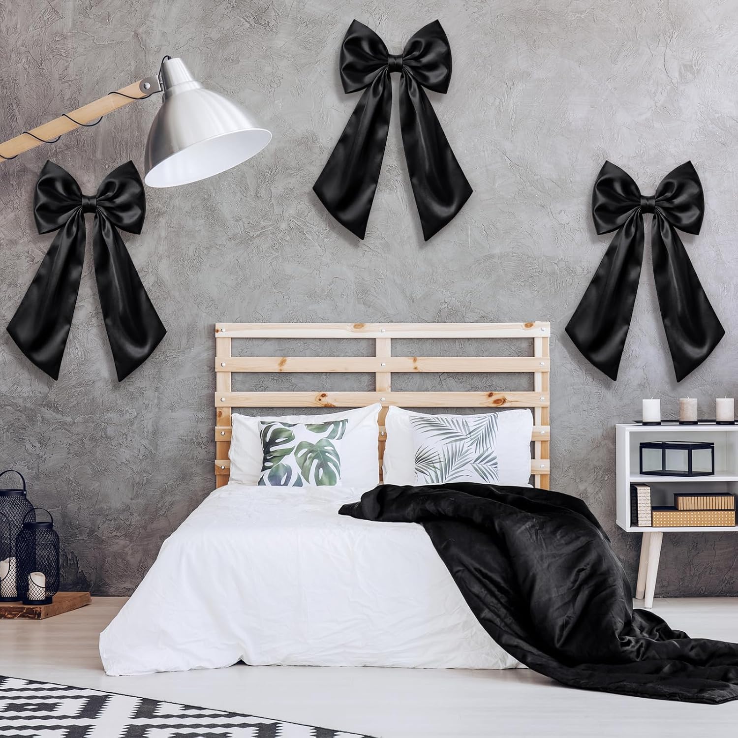 Suncalla 3 Pcs Large Black Bow Decor - 24 x 12 in Big Satin Bows Hanging Wall Decors for Crib Skirt Nursery Bedding Wedding Room Birthday Bridal Shower Christmas Fireplace Party Supplies