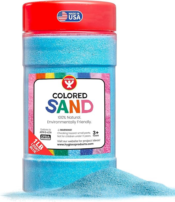 Hygloss Colored Sand for Crafts – 1 lb Bottle, Light Blue – Vibrant Colorful Fine Sensory Play Sand Art Kits for Kids – Classroom Activities for Children 3 4 5 6 7 8 9 10 11 12 – Safe for Ages 3+