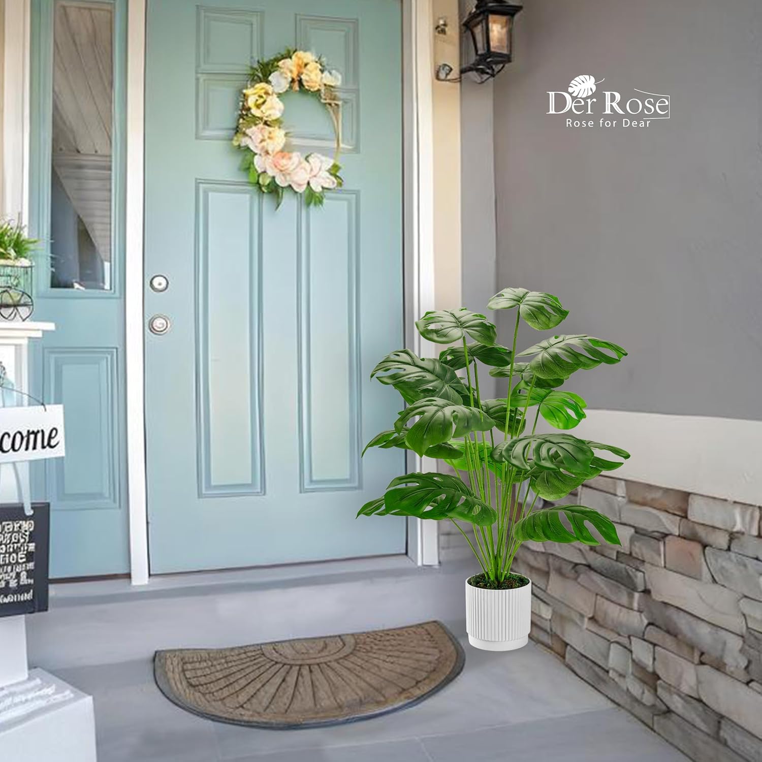 Der Rose 28" Fake Plants Large Artificial Monstera Faux Potted Plants Indoor Tall for Outdoor Living Room House Floor Front Porch Tree Decor