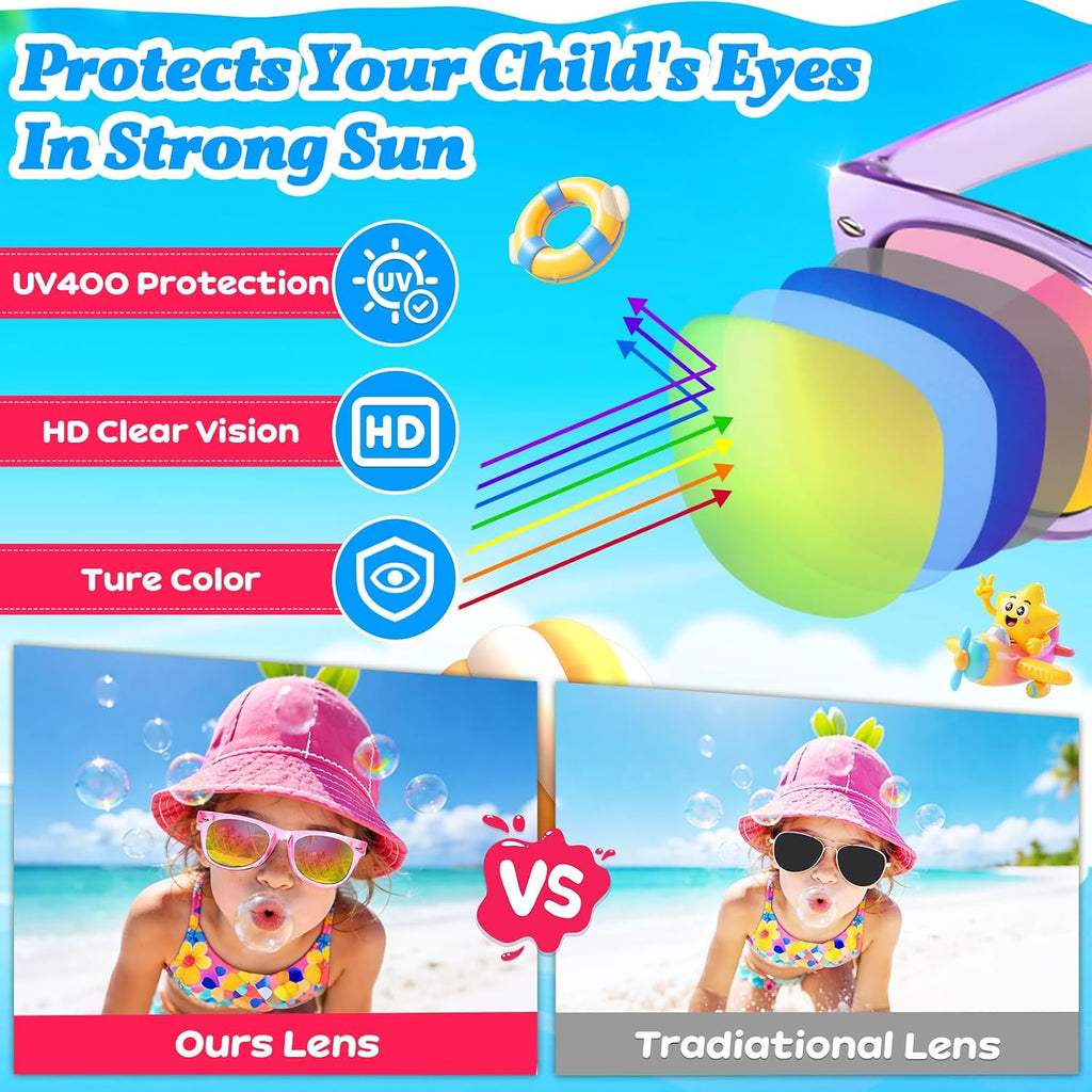 16 Pack Kids Sunglasses Bulk Party Favors - Goodie Bags Stuffers for Children Age 3-8,Boy Girl Neon Glasses with UV400 Protection,Birthday Classroom Graduation Gift,Pool Beach Party Supplies