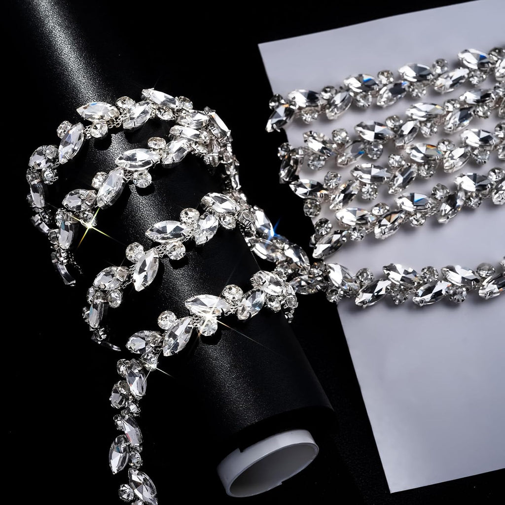 5 yards silver base crystal rhinestones trim set, main product view