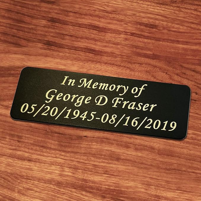 3" W x 1" H Personalized Custom Engraved Solid Brass Plate Frame Name Label Art Tag for Frames with Adhesive Backing or Screws Black