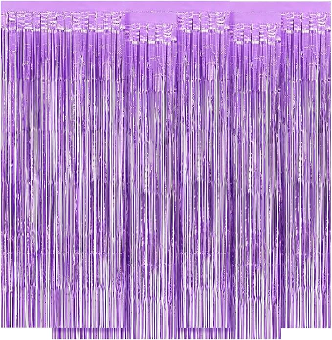 5 Pack Purple Foil Curtain Backdrop 3.2ft x 8.2ft Tinsel Foil Fringe Curtains Macaron Photo Booth Streamer Backdrop for Party Decorations Birthday Baby Shower Bachelorette Holiday (Light Purple)