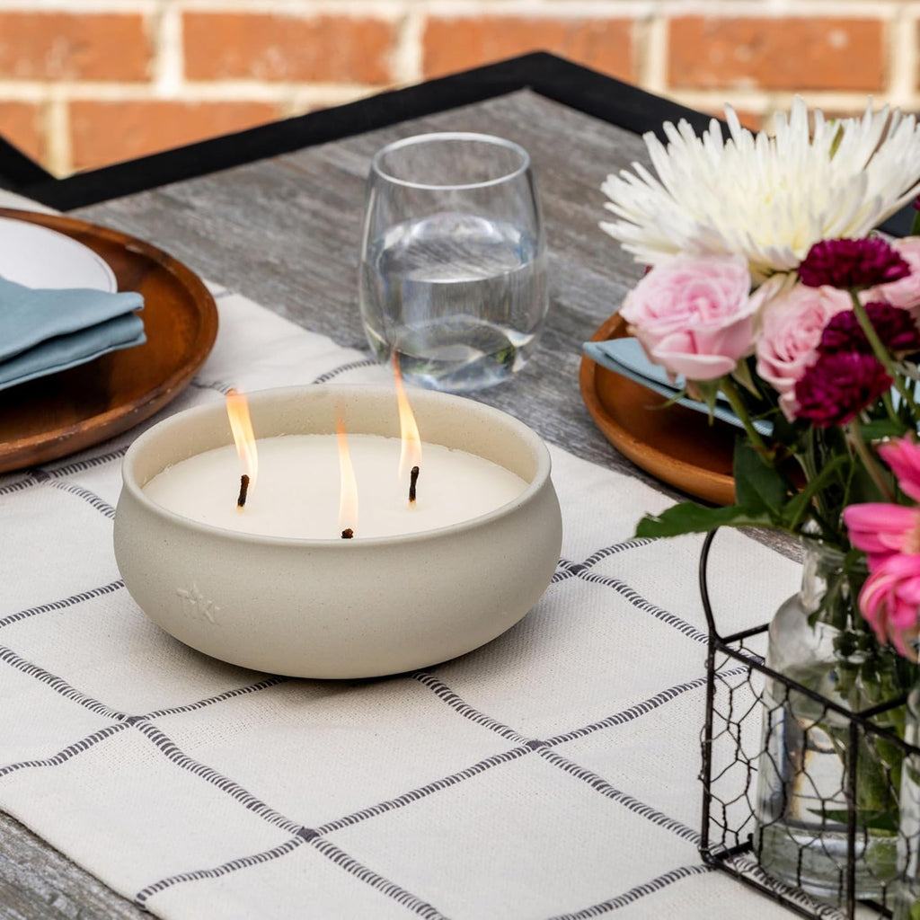 TIKI Citronella Candle 2-Pack – 7-Inch White Wax Bowl with Concrete Finish – Outdoor Decorative Candles for Patio, Deck, Garden, Backyard & Camping