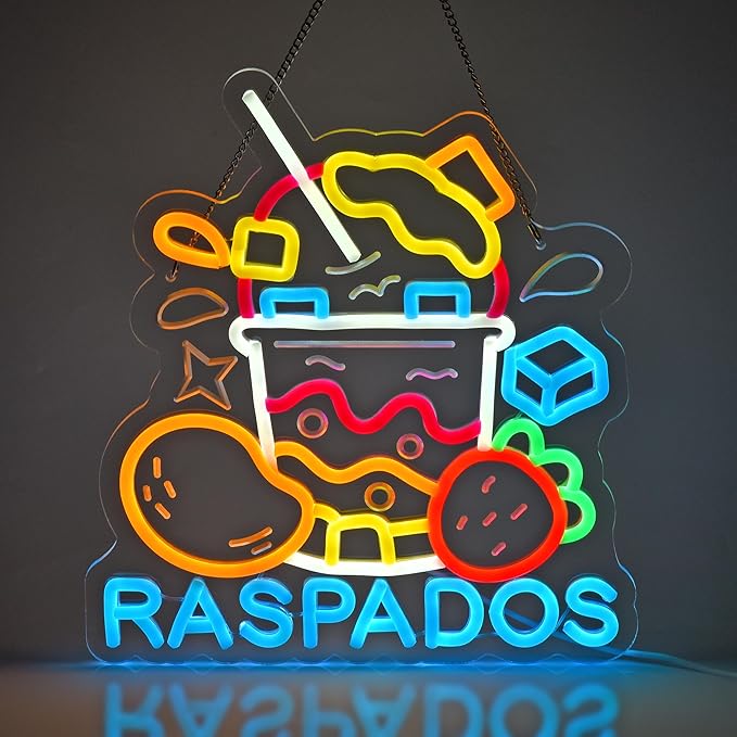 CNBEYOUNG Raspados Neon Sign, Neon Lights Hanging Wall Art Decoration for Mexican Restaurants Shop Bar Food Truck Kitchen Party Home Decor, USB - Driven, Super Bright & Adjustable,13.78x 12.6inches