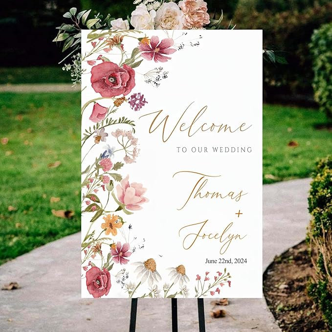 Wildflower Floral Spring Wedding Welcome Signs, Welcome Sign Wedding, Customized Wedding Welcome Sign, Custom Wedding Welcome Sign