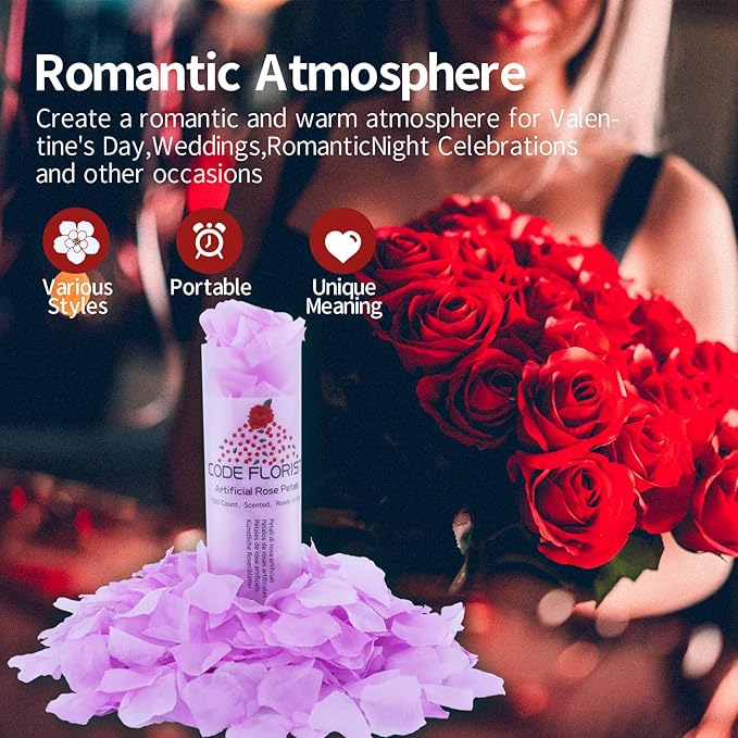 CODE FLORIST 1100 PCS Silk Rose Petals for Valentine's Day,Fake Rose Petals for Romantic Night,Wedding,Proposal Anniversary Flower Decorations(Separated,Scented,Baby Purple)
