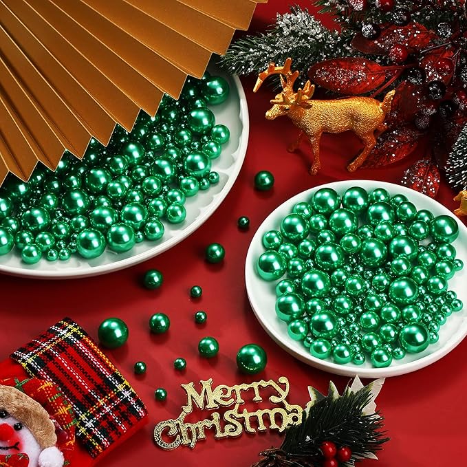 150 Pieces Vase Filler Faux Pearls Vase Makeup Beads No Hole Gloss Bead Mixed Sizes Round Pearl for Home Party Wedding Decor, 8/14/20 mm(Green)